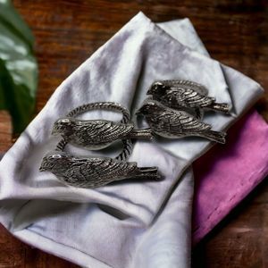 Silvertone Bird Metal Napkin Ring Holders Set of 4 Gift Dinner Table Family Gift